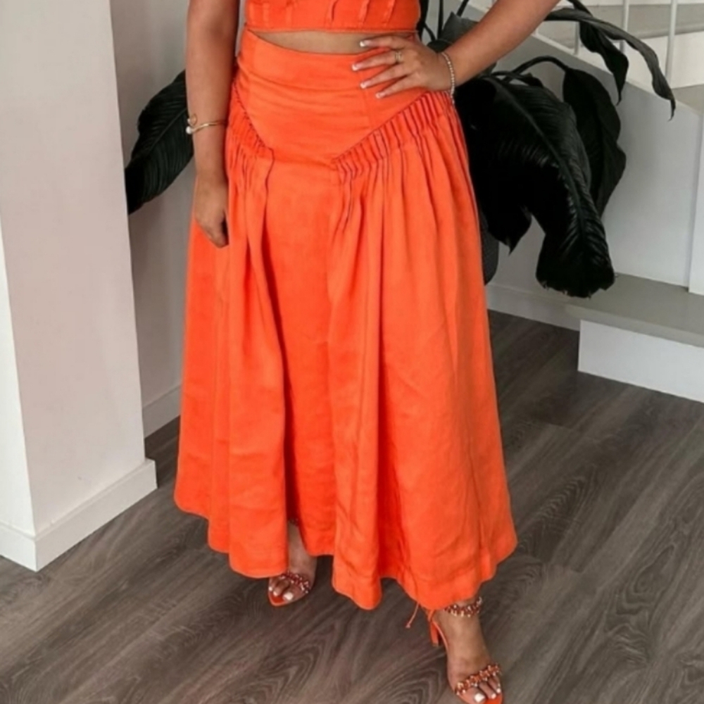 AJE Women's Orange Maxi Skirt - Flowy High-Waist Design
